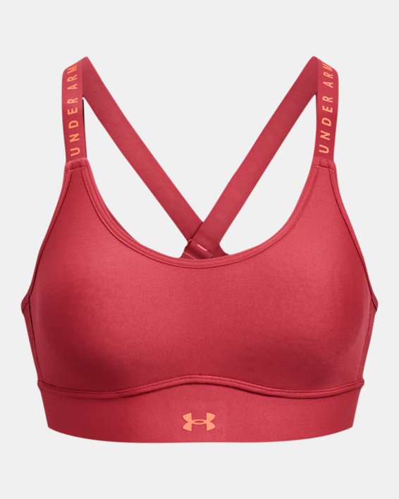 Women's UA Infinity Mid Covered Sports Bra, Red, pdpMainDesktop image number 10